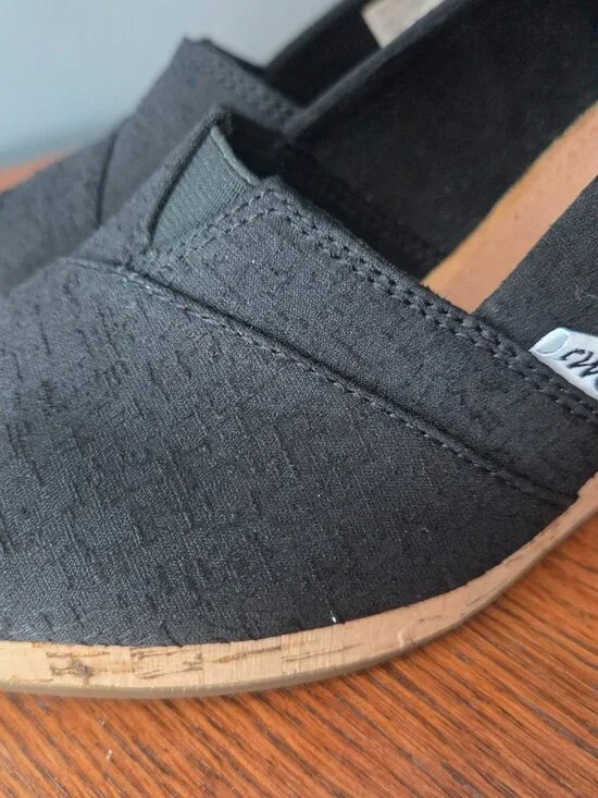 Toms Open Toe Espadrille Wedge Heels Black Size 7.5 - Picture 6 of 7